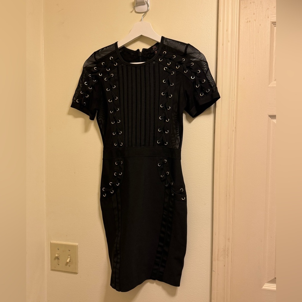 Black bandage dress with cross cross detail